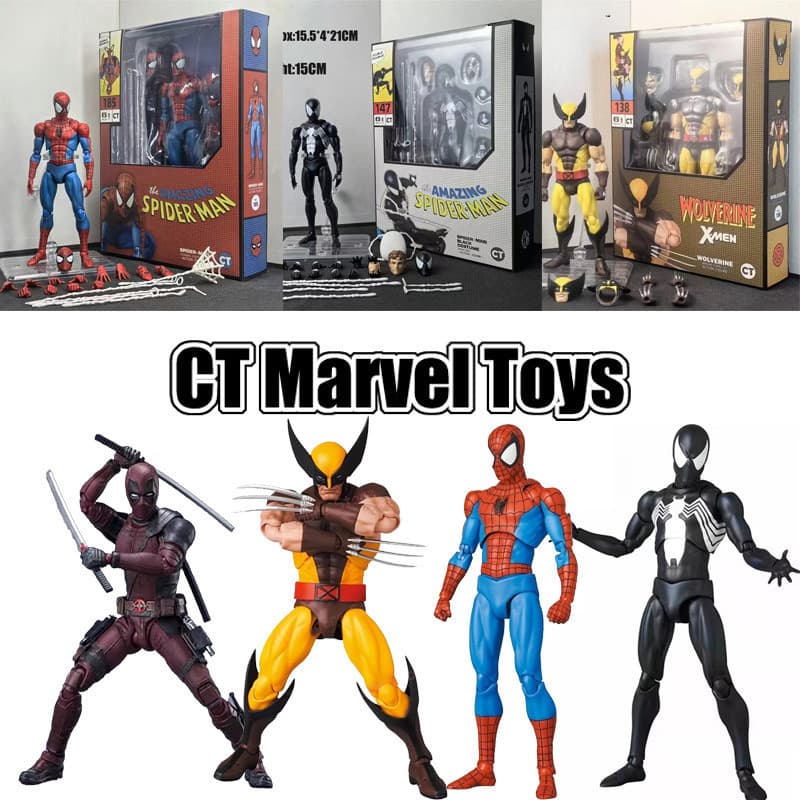 CT Marvel Toys Mafex 138 Figura de Ação Wolverine SHF Deadpool 147 #     Modelo Articulado Symbiote 185 Homem-Aranha ZSZ