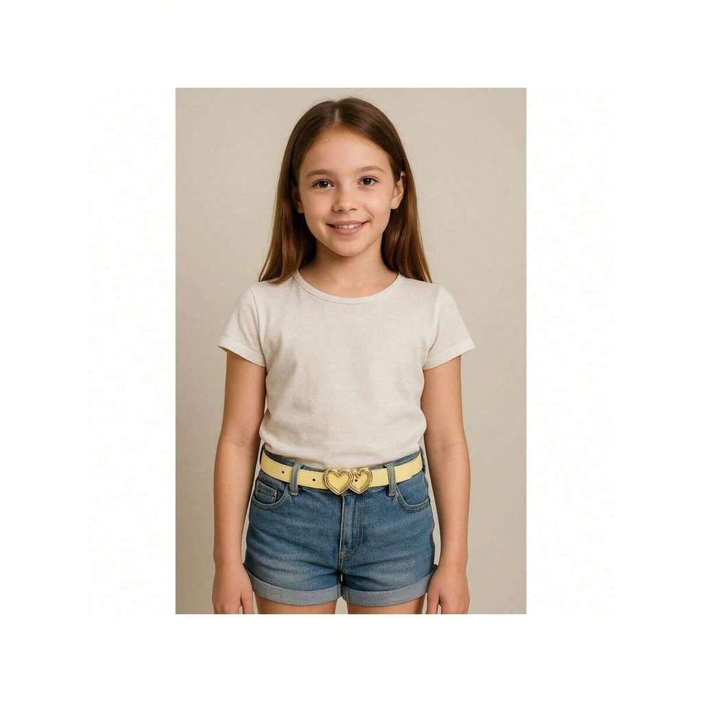 Cinto Kids Infantil Meninas com Fivela Dourada Coração Duplo Delicado