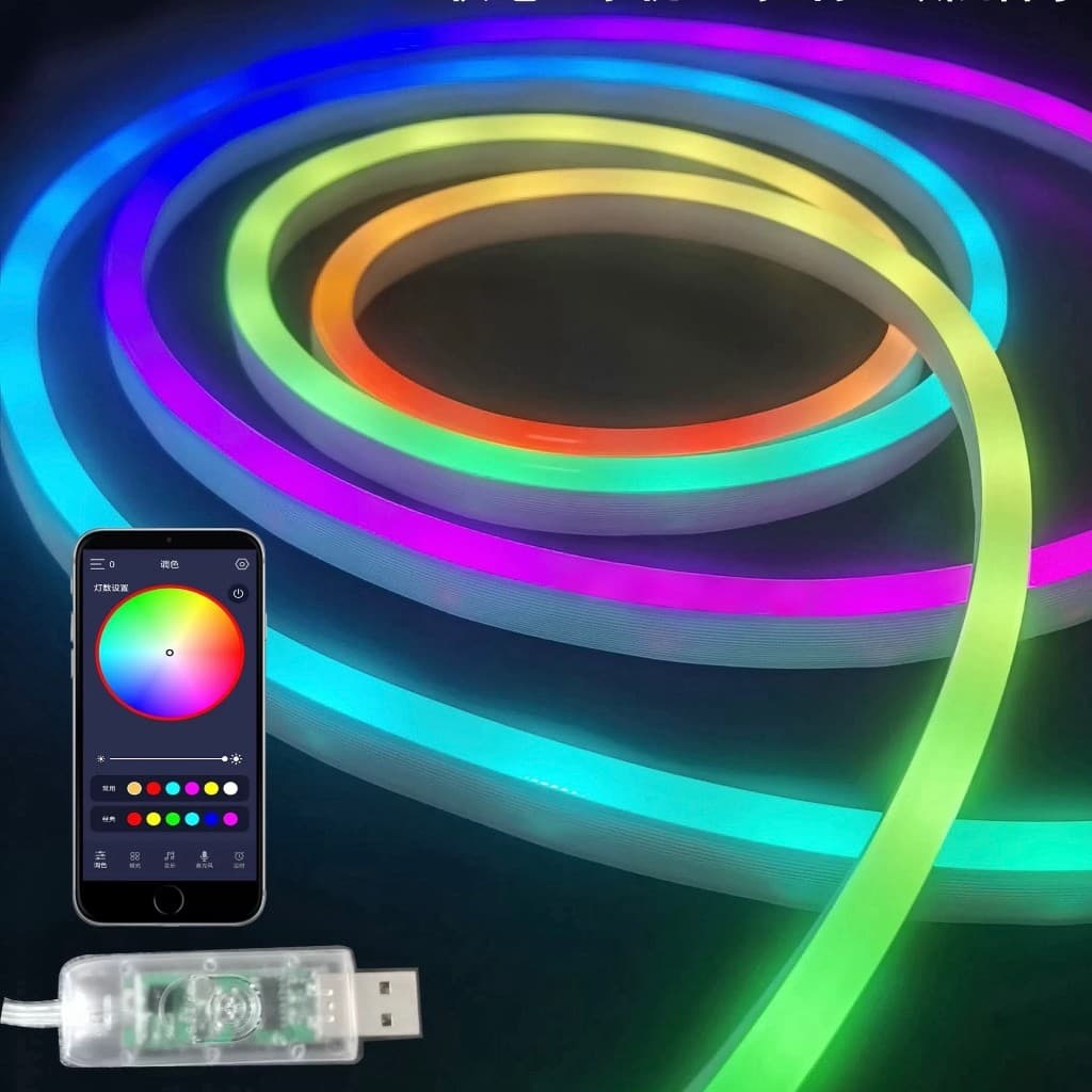 Fita Led NEON RGB 5M à prova d'água USB Fita Neon  Controle Remoto Fita Flexível Bluetooth