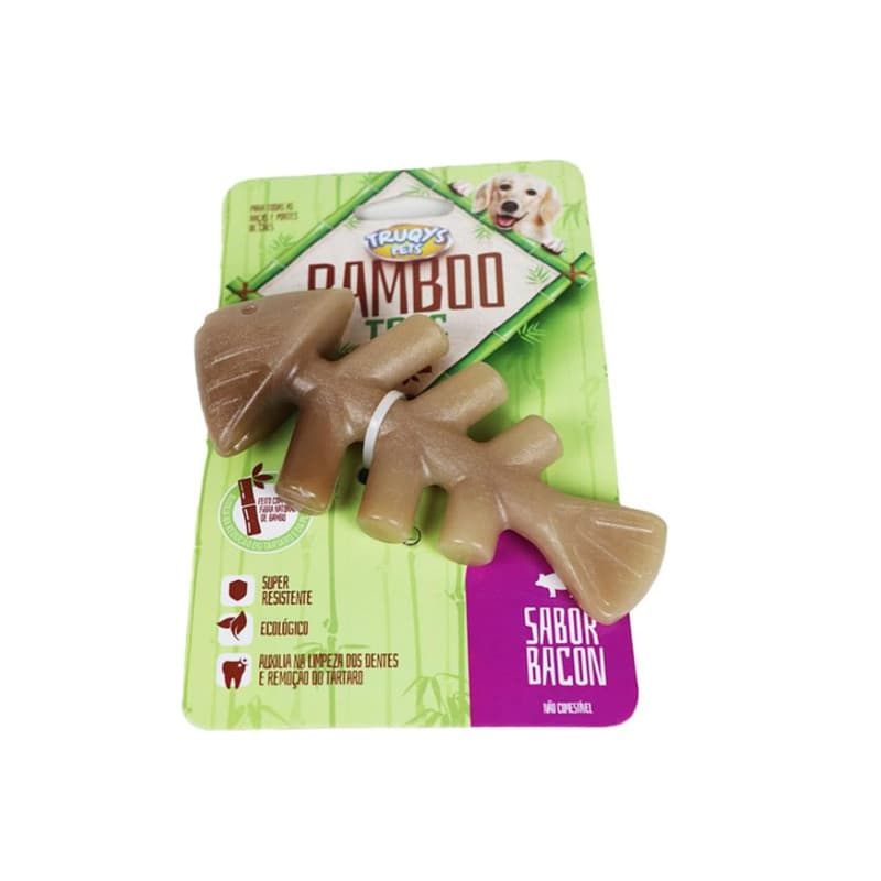 Mordedor Pet Osso Resistente Maciço Bambu Peixe Aroma Bacon Truqys Bamboo