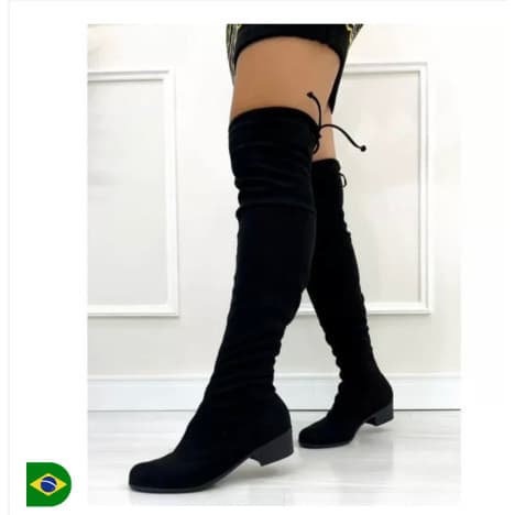 Bota Montaria Feminina Cano Longo Camurça Abaixo Joelho De Cadarço Bico Fino