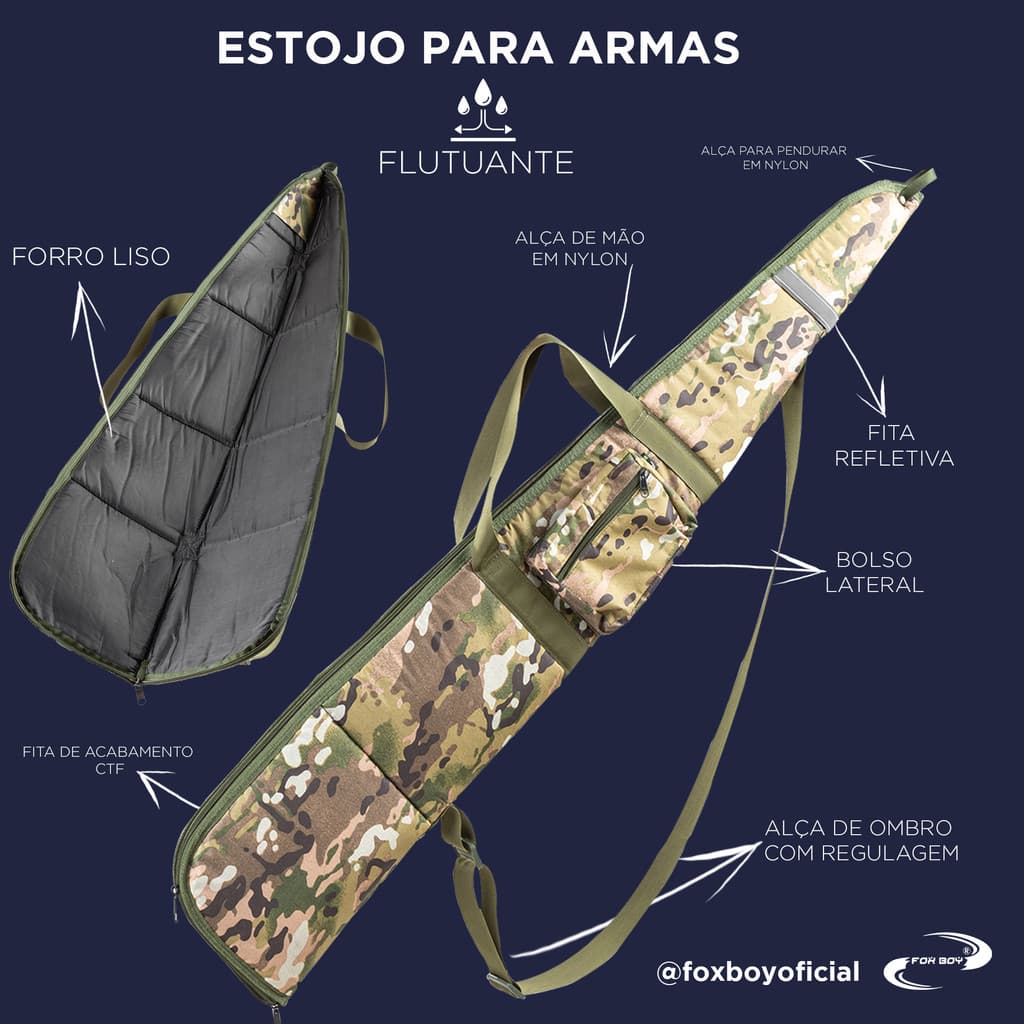 Case Flutuante Estojo Para Armas Porta Espingarda Com Luneta 1,10mt Acolchoado Fox Boy