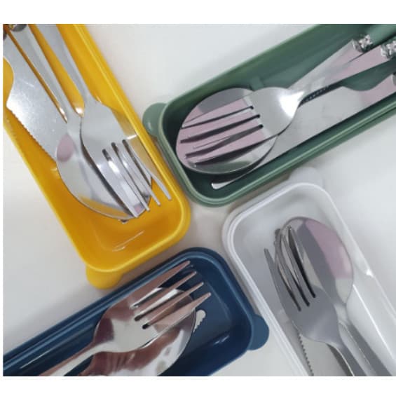 Jogo Talher 3 peças Inox Estojo Garfo Faca Marmita Viagem nosso jogo de talheres de 3 peças em inox