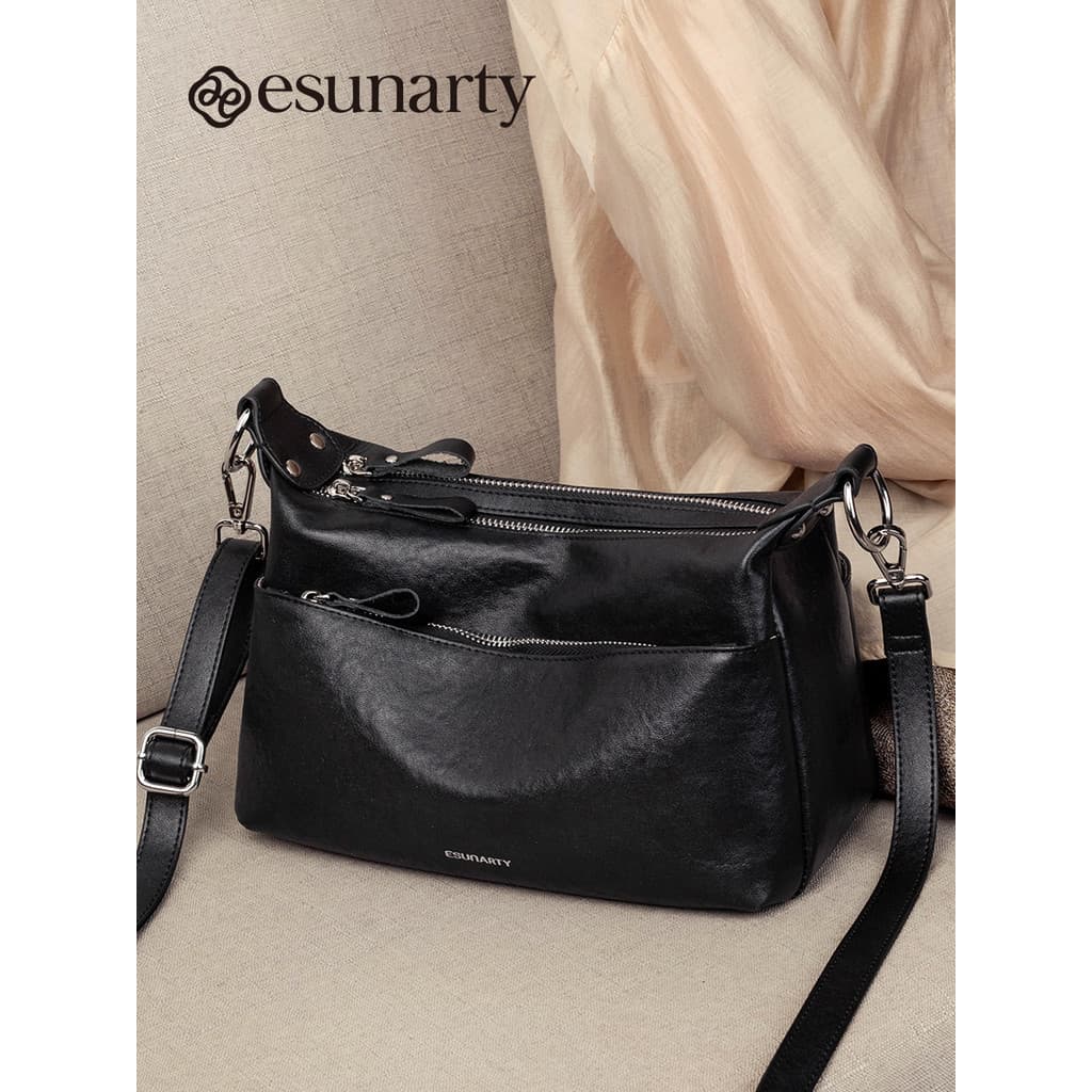 Bolsa feminina de couro genuíno Cross-body 2025 novo estilo de meia-idade idosos Multi-camada de um ombro bolsa mãe de a