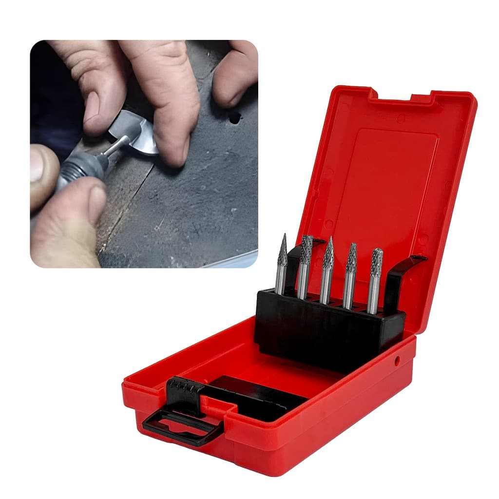 Kit Jogo De 5 Peças Lima Rotativa Grossa Para Metais 6mm Micro Retífica Aço Metal Duro Haste Torno
