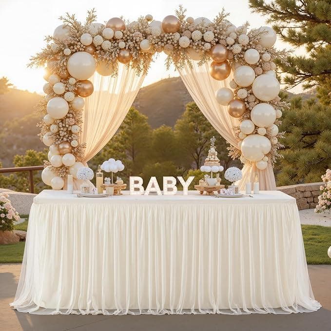 Saias De Mesa De Tule Marfim Para Mesas Retangulares , 8 Pés , 6 , 4 Festa De Casamento , Aniversário , Chá De Bebê , Bo