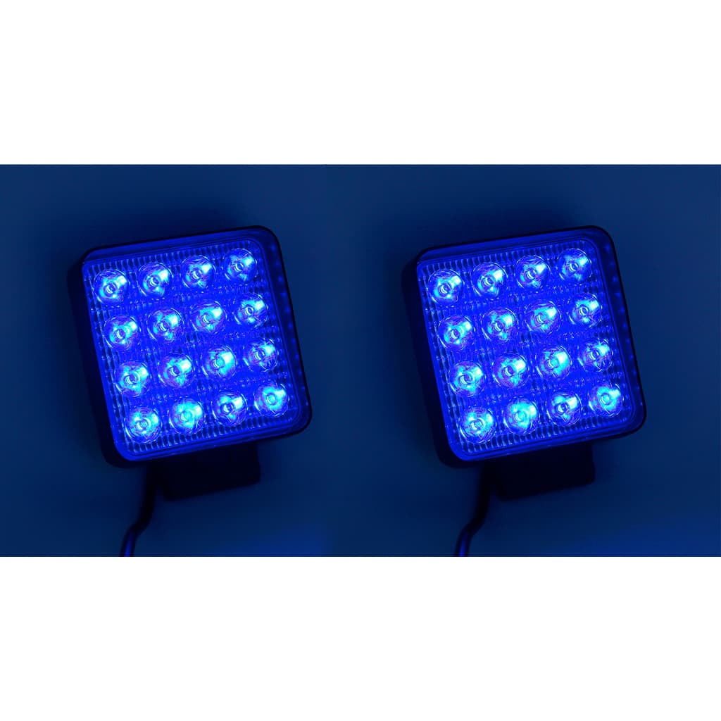Jogo 2 Farol Milha 16 Leds 48W Luz AZUL Quadrado Universal 12V 24V Carro 4x4 Jeep