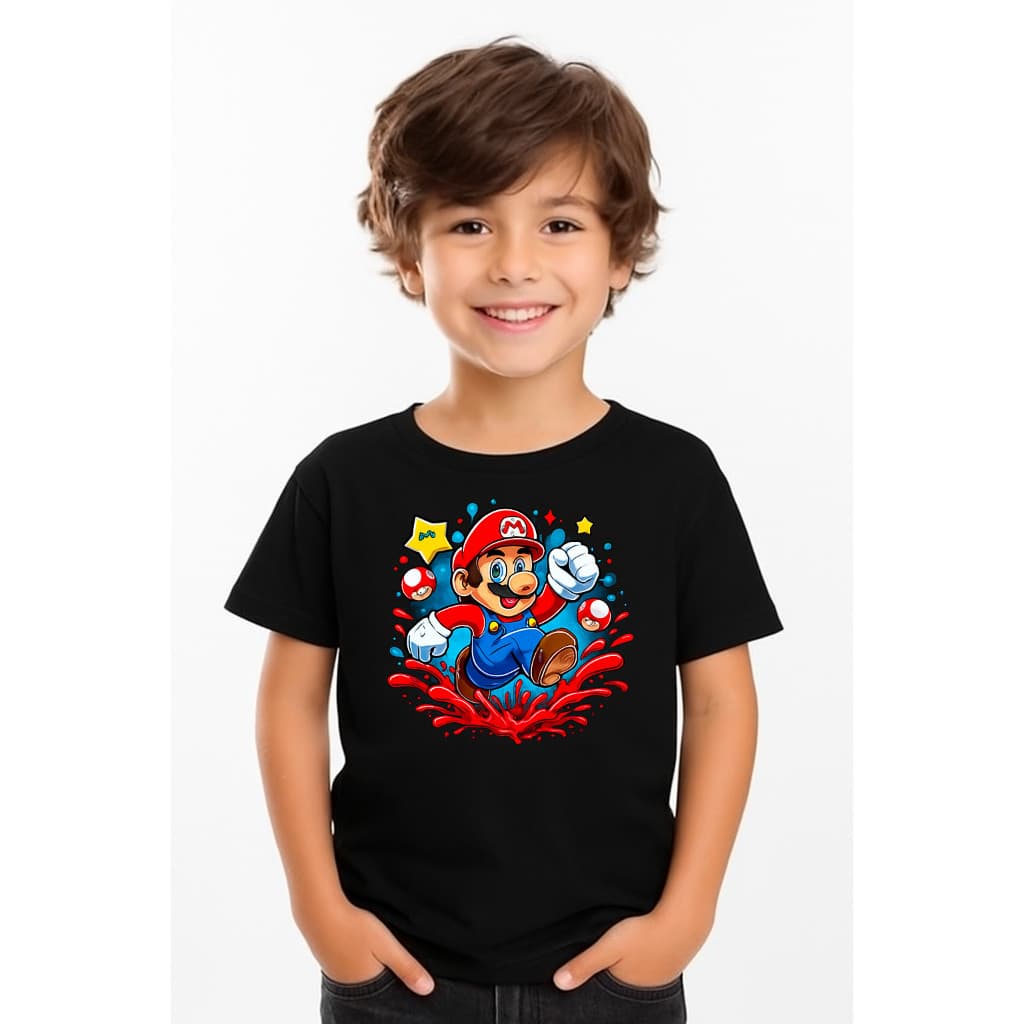 Camiseta Infantil Super Mario World – Estilo e Aventura no Reino dos Cogumelos