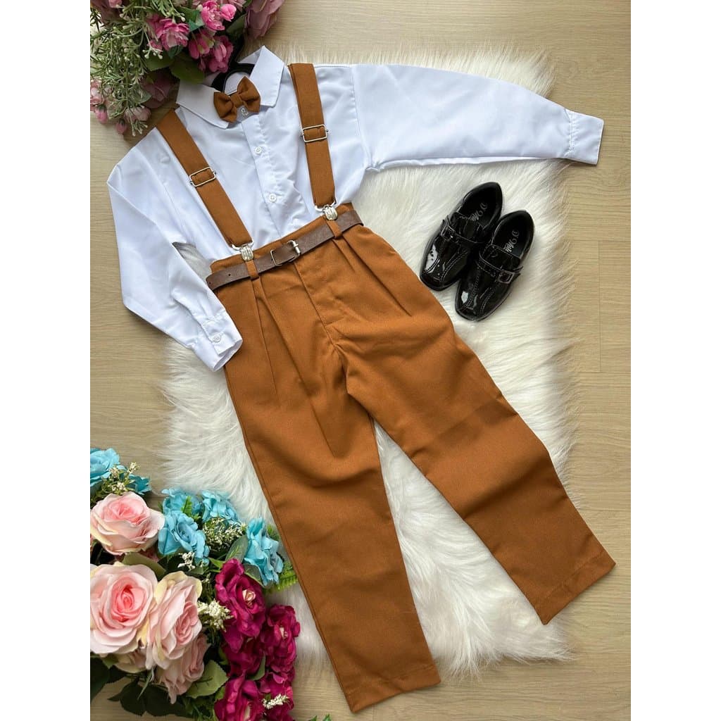 Conjunto Miss Cherry Vitor Suspensorio Marrom Teddy
