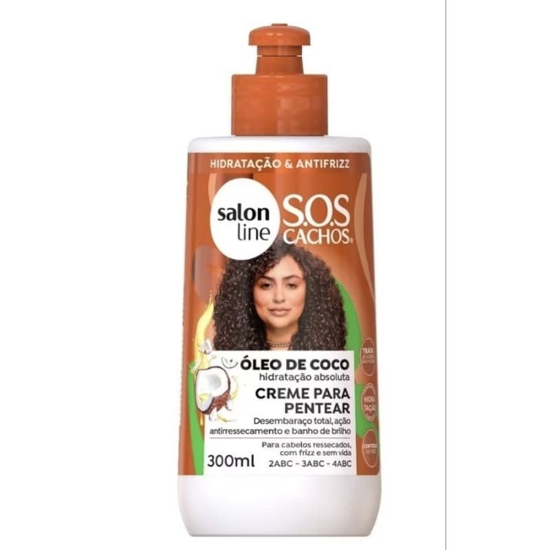 KIT 02 UNIDADES CREME DE PENTEAR SALON LINE SOS CACHOS ÓLEO DE CÔCO 300ML