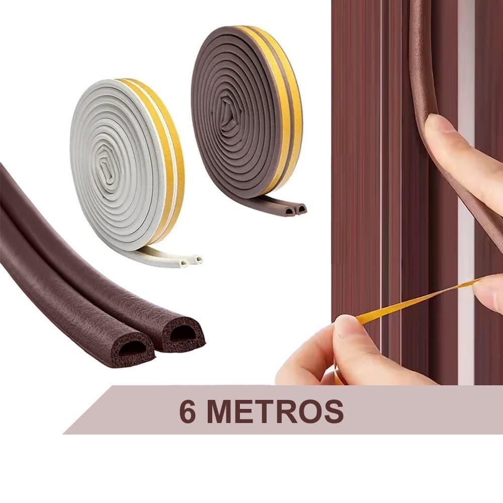 Fita Veda Frestas Janelas Porta Adesivo Isolante Térmico Antirruído 5.5x9mm 6 Metros