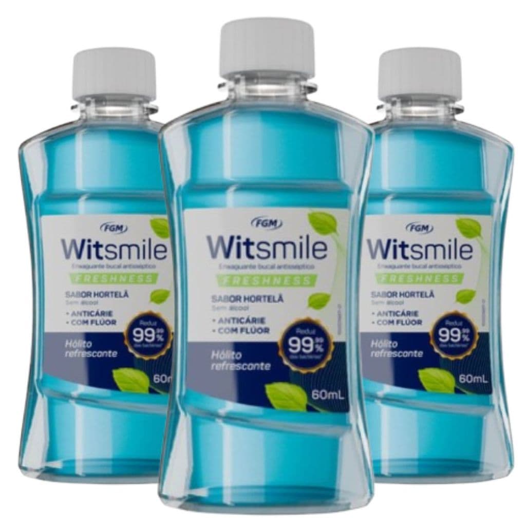 Enxaguante Bucal Witsmile Freshness Hortelã FGM 60ml Kit 3