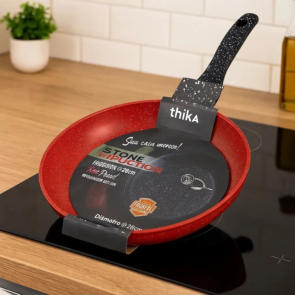 Frigideira Ceramica Antiaderente Stone Induction Multifuncional Grande 28 cm Vermelha