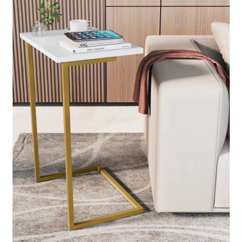 Mesa Lateral Notebook com Pés de Ferro – Mesa de Apoio Sofá Moderna e Elegante para Decoração