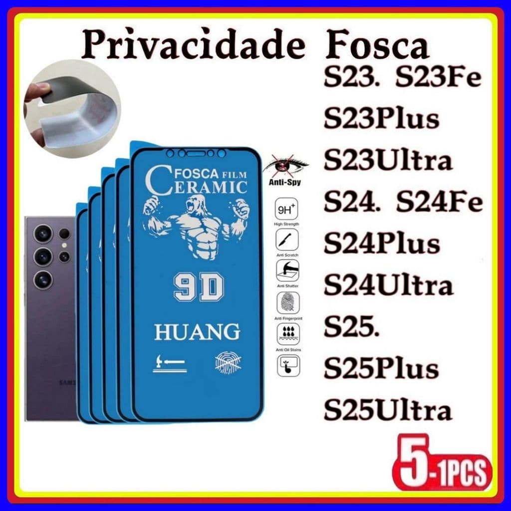 Película Privativa Fosca Cerâmica Anti-Spy Matte Hidrogel Samsung S23 S23PLUS S23FE S24 S24PLUS S24ULTRA S25 S25ULTRA