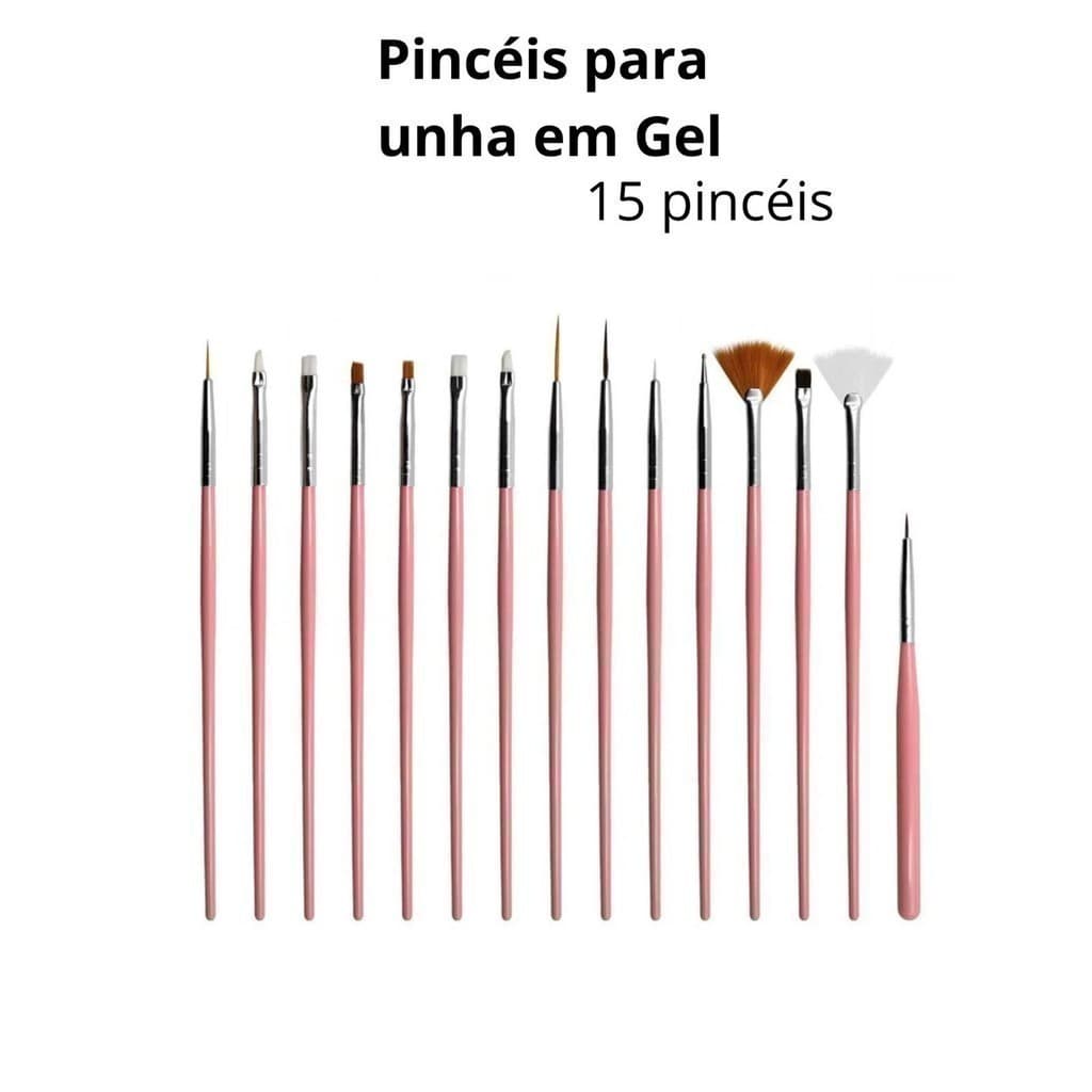 Kit 15 pincéis de unhas cores sortidas