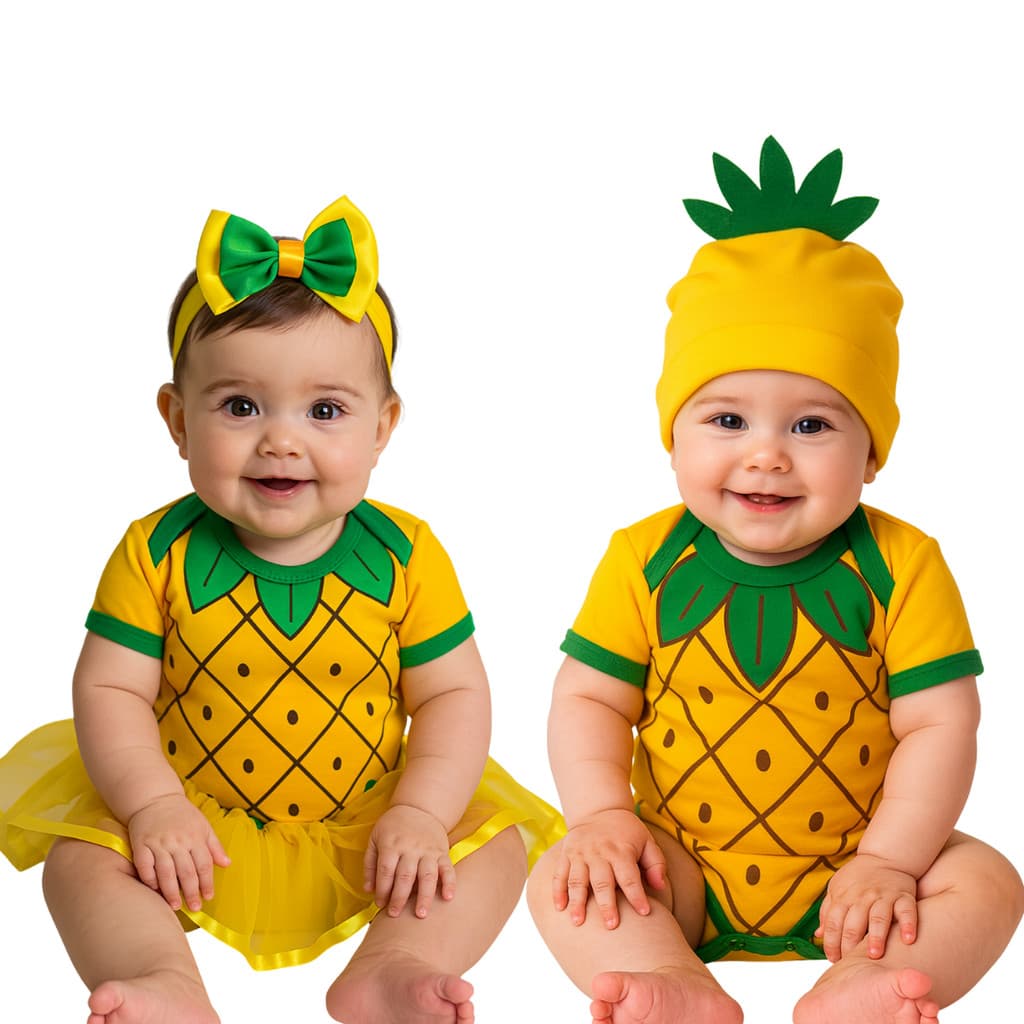 Body Bebê Infantil Mêsversário Temático De Fruta Abacaxi Super Confortável Promoção