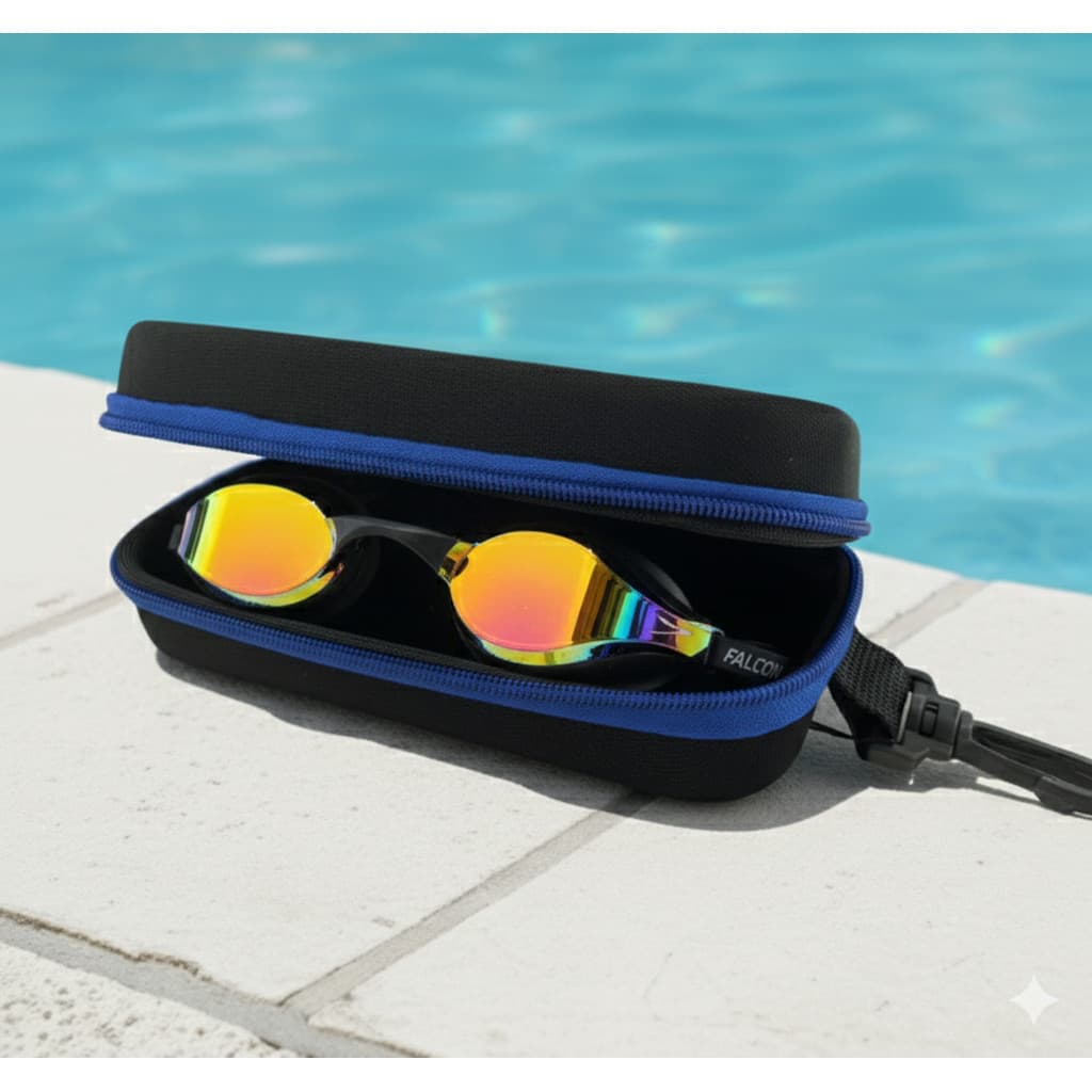 Kit Óculos Natação Speedo Falcon Preto Case Estojo Medinas Logo Azul