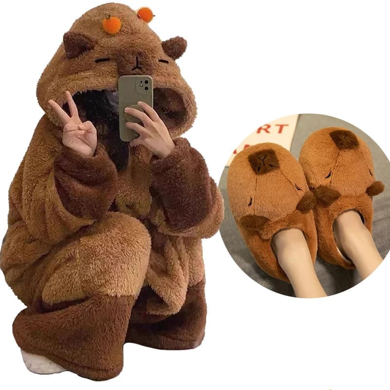 Inverno Capivara Cosplay Traje Roupões Adulto Kigurumi Unicórnio Macacão Anime Camisola Halloween Dos Desenhos Animados