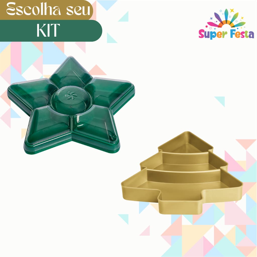 Kit 2 Bandejas Petisqueiras Natal Estrela + Árvore de Natal - Diversas Cores Bandeja Natalina Lançamento