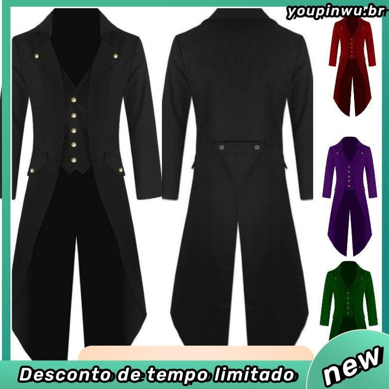 Uniforme Medieval Renascência Cosplay Cor Sólida Longo Smoking Casaco