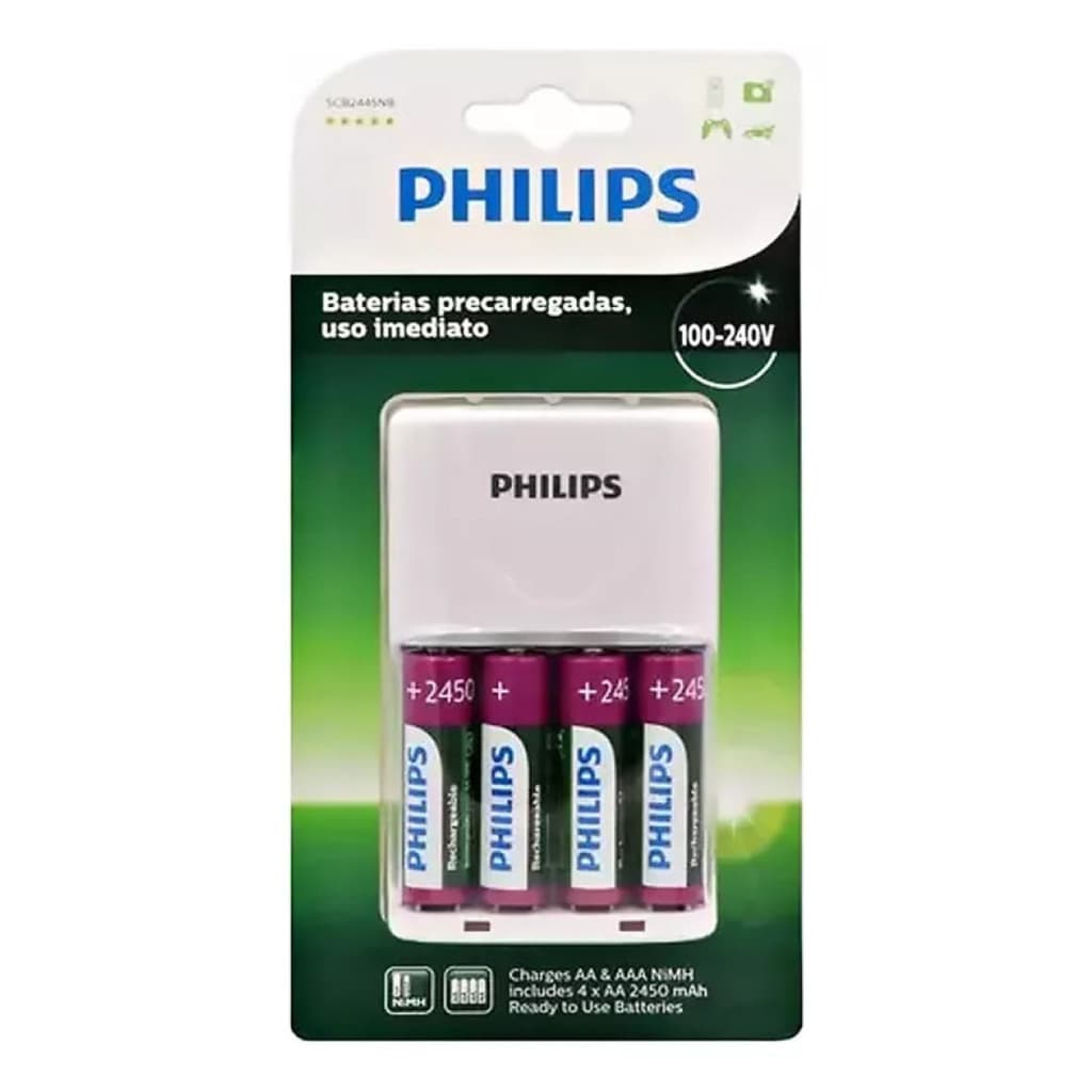 Carregador De Pilhas  Com 4 Pilhas Aa De 2450Mah