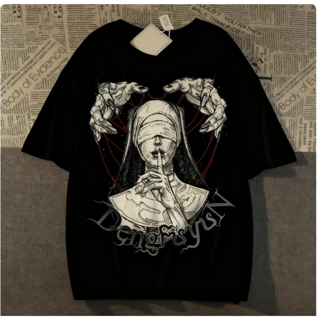 Camiseta Unissex Casual E Estilosa, Feita Inteiramente De Algodão, Com Estampa De Freira Gótica.