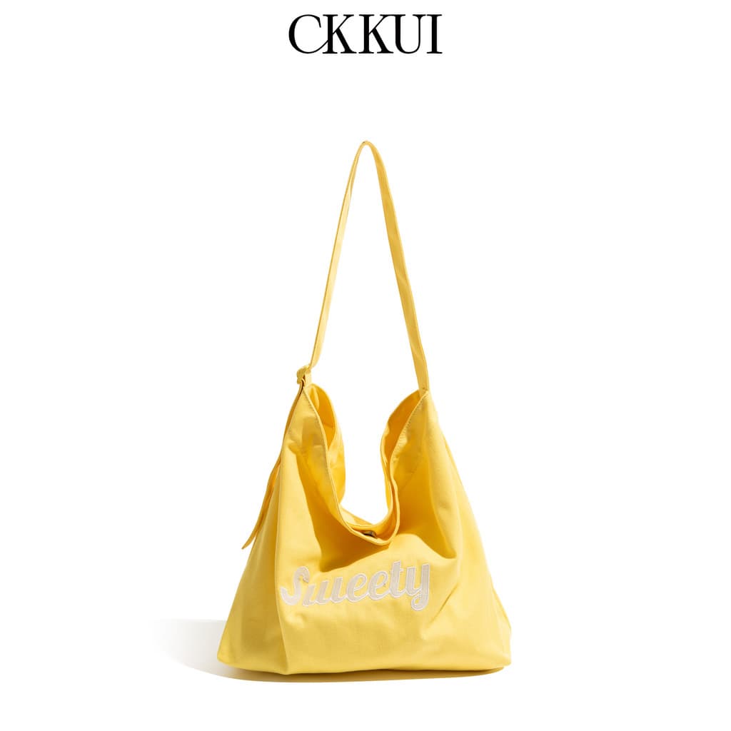 CKKUI Estilo Coreano Japonês Amarelo Bolsa de Lona Dopamina Carta Bolsa de Ombro Grande Capacidade Preguiçosa Sacola Sol