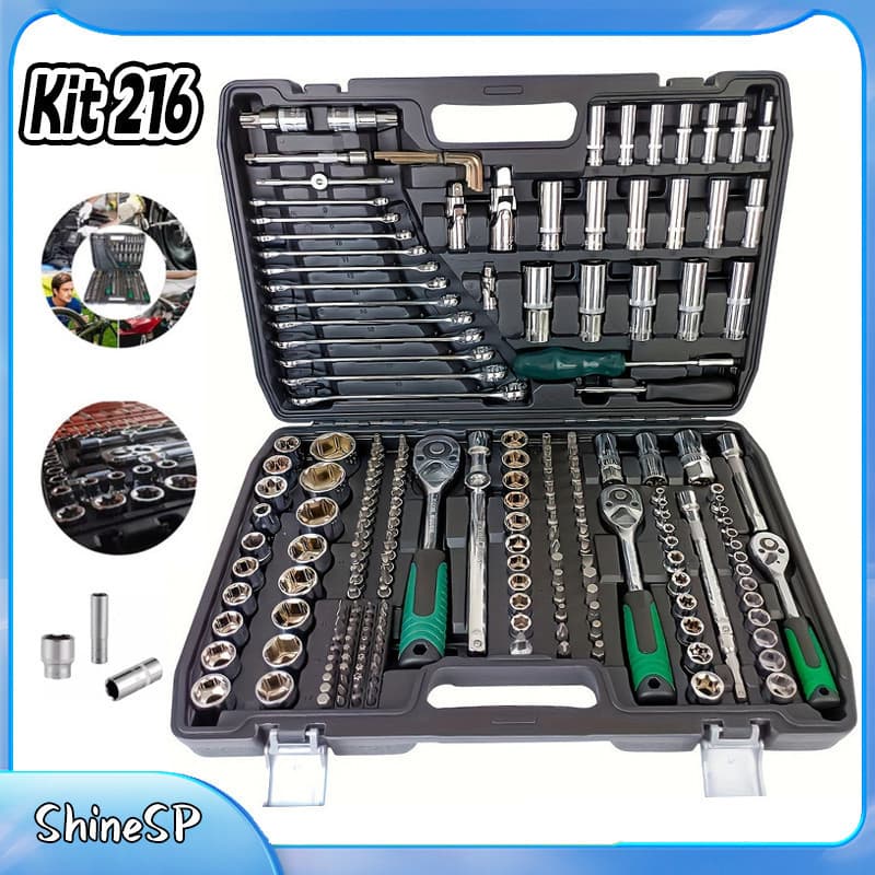 Jogo De Chaves Catraca Soquete Com 216 Peças Reversível Soquete 1/2 Aço Cr-v Profissional