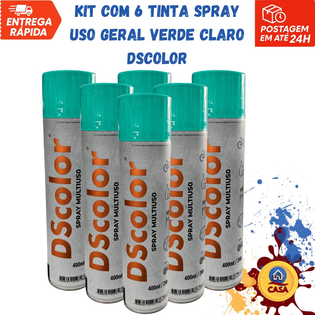 Tinta Spray Uso Geral Verde Claro DSColor - Kit com 6 unidades