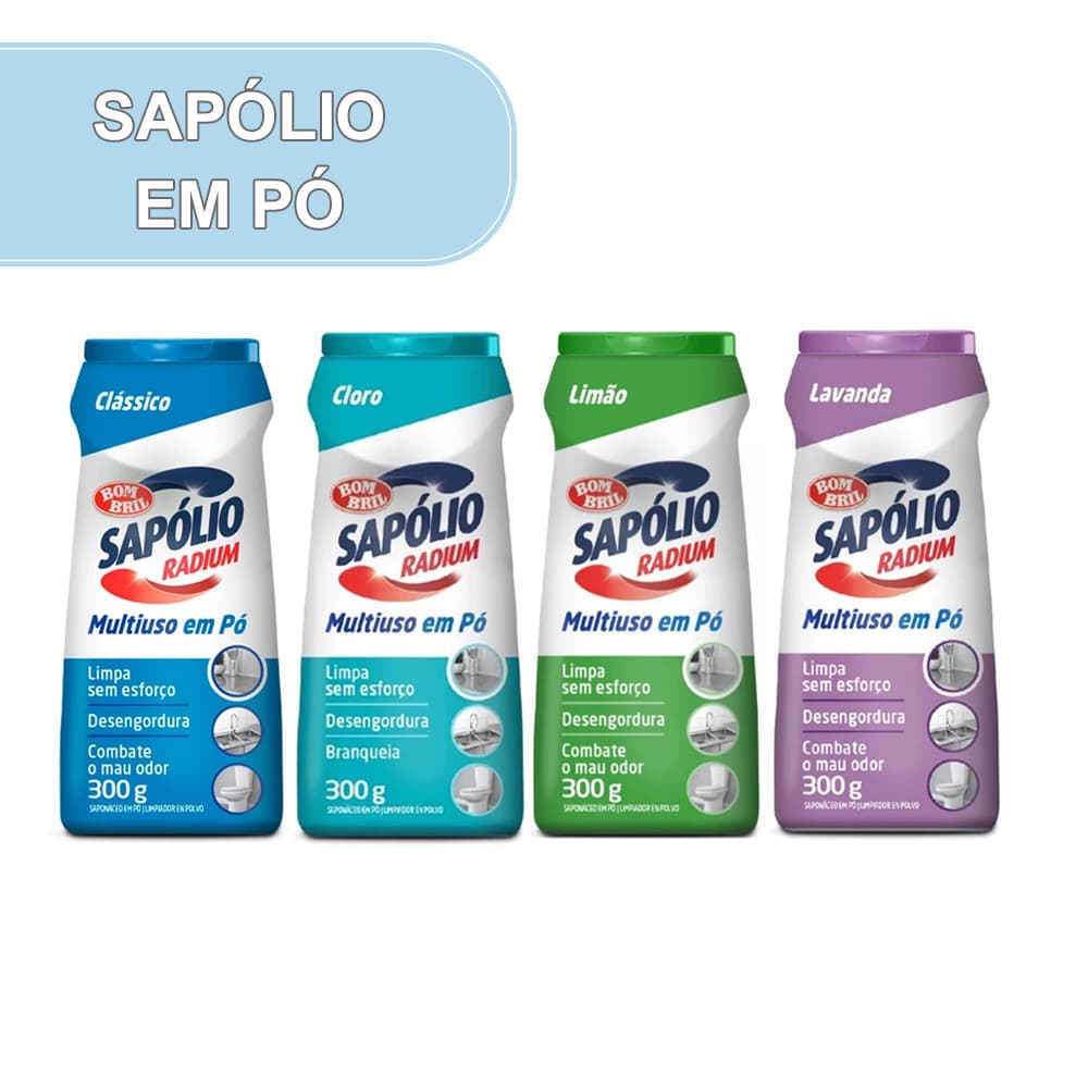 Sapólio em Pó Radium Bombril Multiuso 300g Clássico | Lavanda | Cloro | Limão