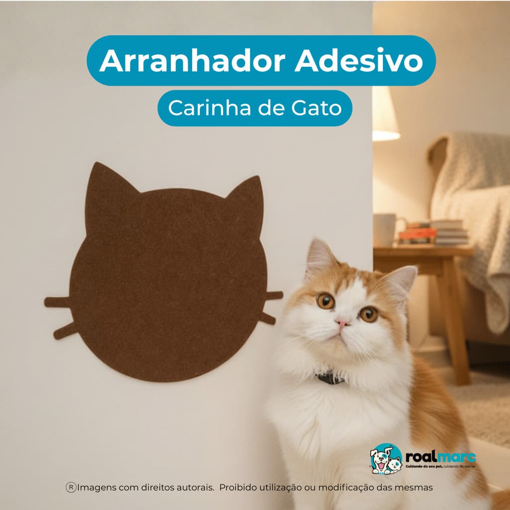 Arranhador Adesivo Parede para Gato Carinha de Gato Decorativo Carpete Premium