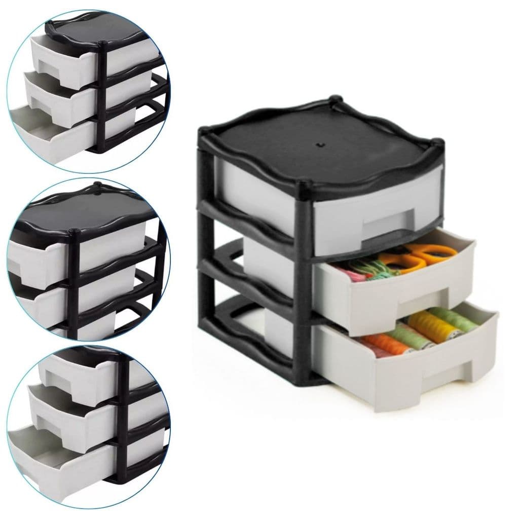 Organizador Plástico Mini Gaveteiro Com 3 gavetas Cor Preto Ref: 822 INJEPLASTEC