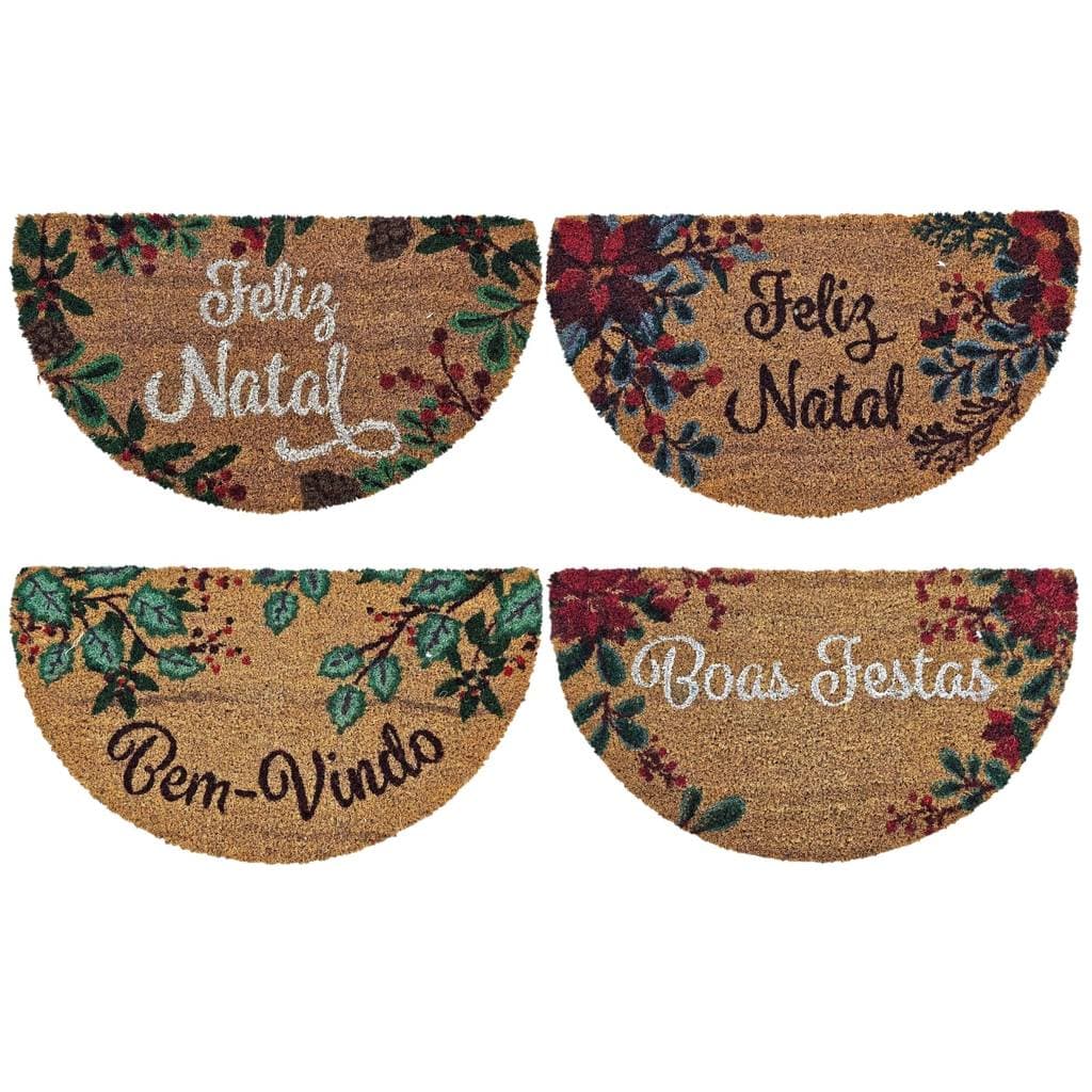 Capacho de Natal Meia Lua Fibra Coco Tapete Entrada Natalino