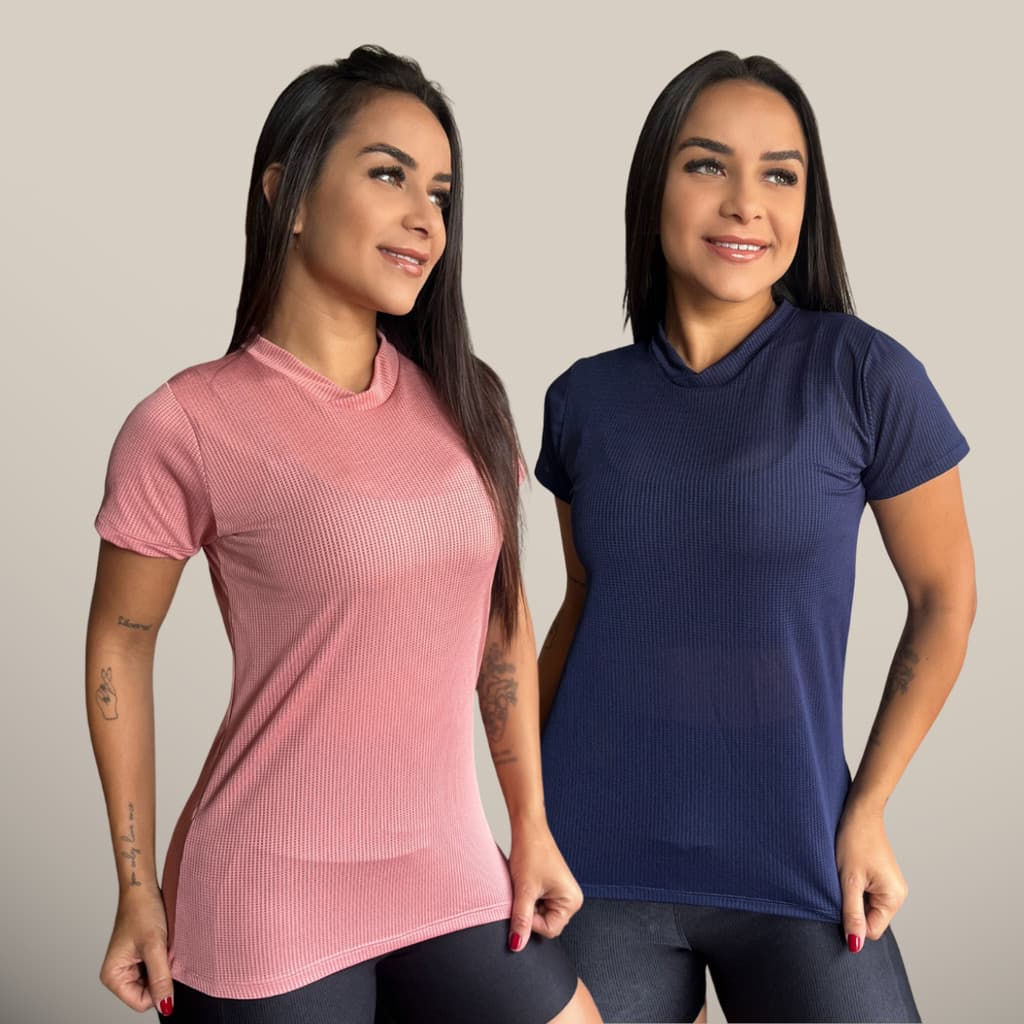 Kit 2 Camisetas Dry Fit Feminina Manga Curta Academia Blusa Fitness de Treino Básica Camisa T-shirt Dri Esportiva Malhar