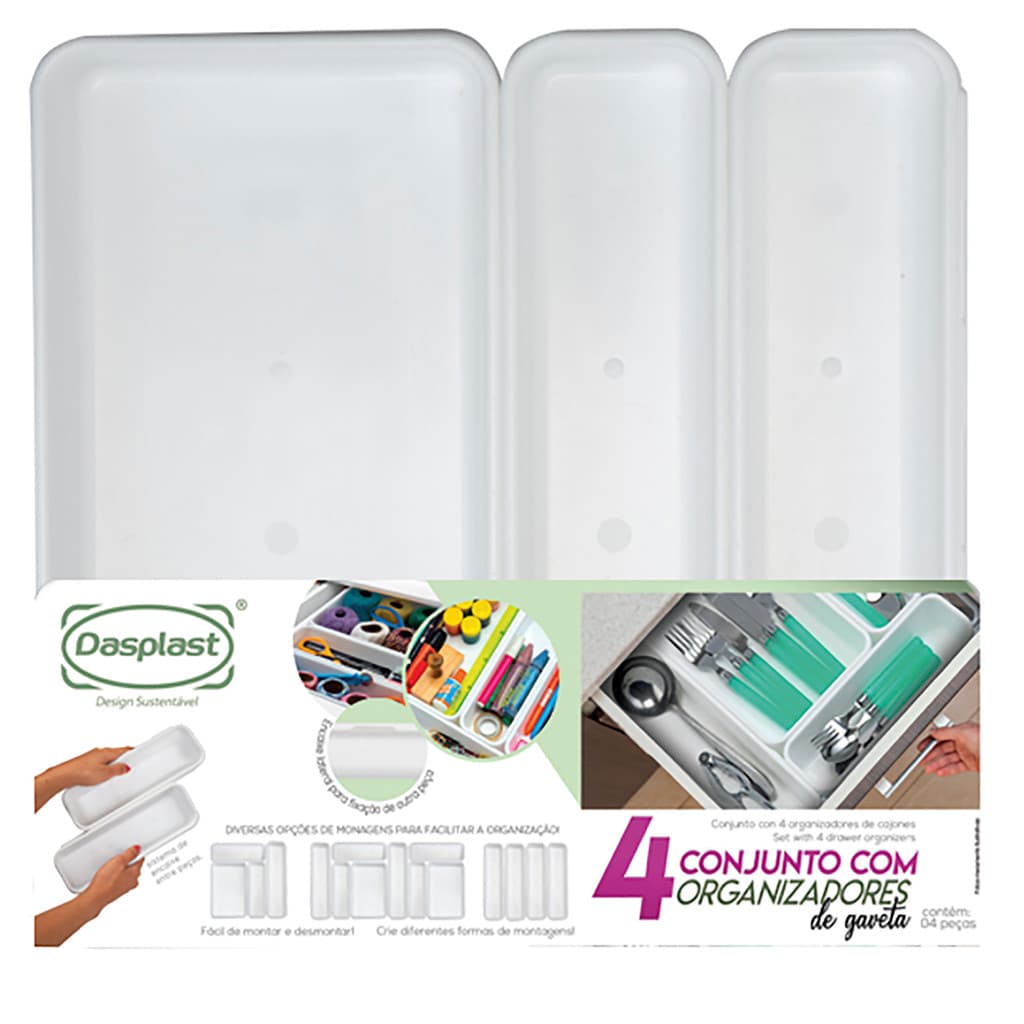Kit 4 Organizador Gavetas Divisor Porta Talheres Cozinha