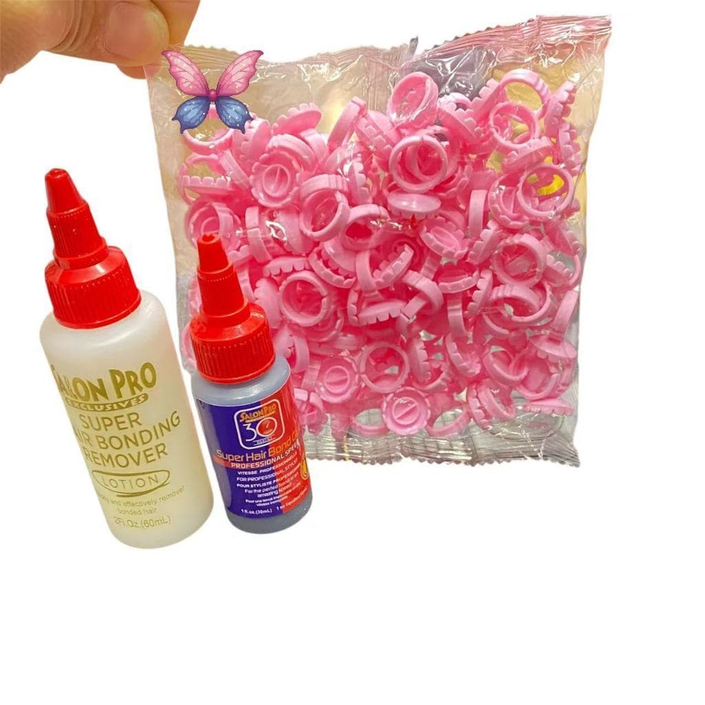 Kit Cola 30 Sec. Para Extensão de Cílios 30ml + Loção Removedor de Cola 60ml Salon Pro＋Anel batoque para cola de cílios