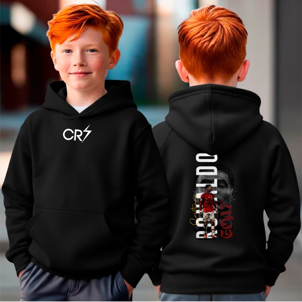 Blusa Moletom Infantil CR7 Cristiano Ronaldo Goat Futebol