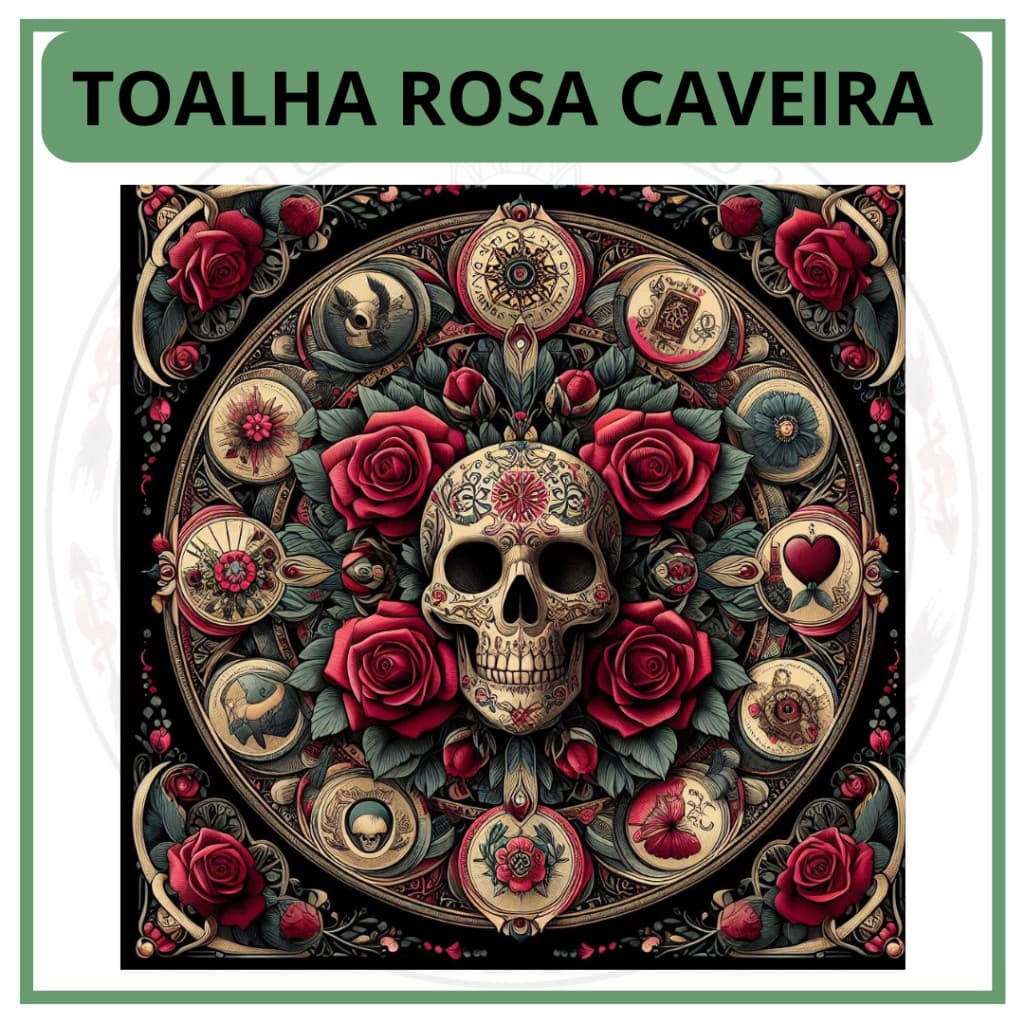 Toalha para Jogo de Tarot 0,70x0,70cm Rosa Caveira