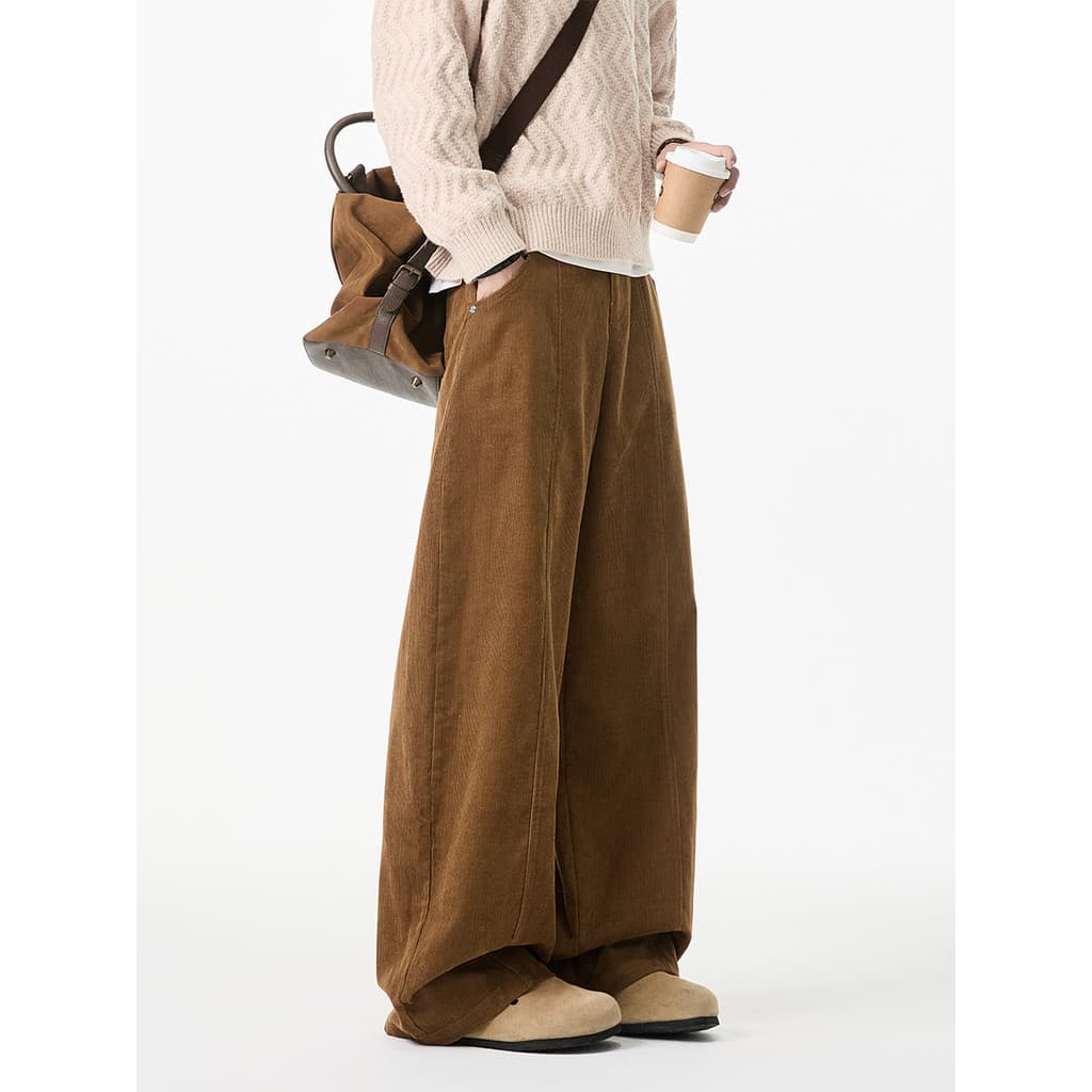 Americano Retro velho dinheiro estilo calças de veludo masculino primavera outono em linha reta solta calças de perna la