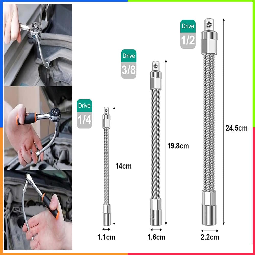 Conjunto de chaves de soquete com barra de extensão flexível, 3 peças Para manutenção automotiva e mecânica