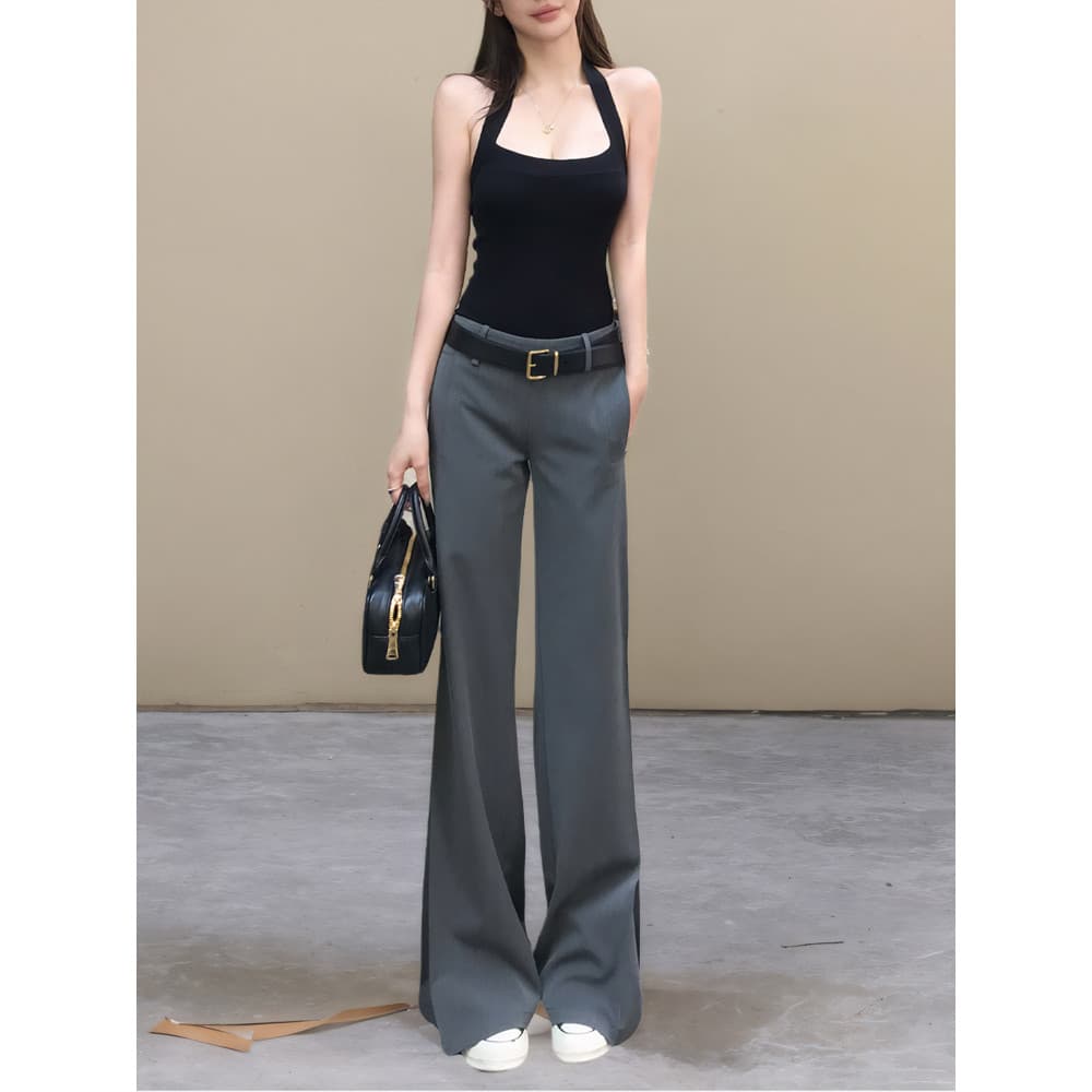 Cinza alargamento terno calças femininas 2026 novo estilo cintura alta Drape calças retas pequeno mais magro olhar Casua