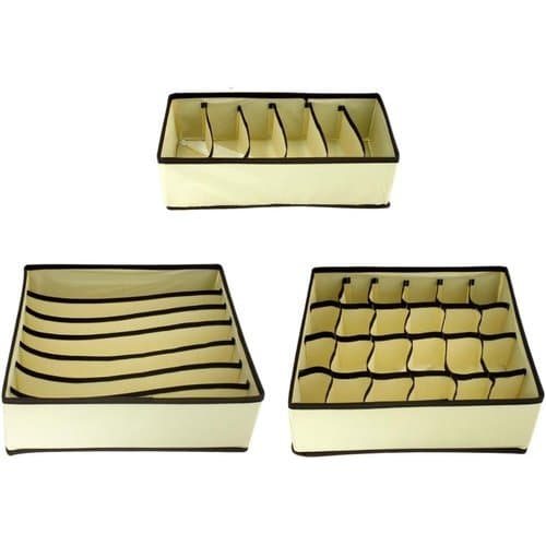 Kit 4 Organizadores Gavetas Estilo Bege Divisores Modulaveis Resistente Facil Organizar Roupas Utensilios
