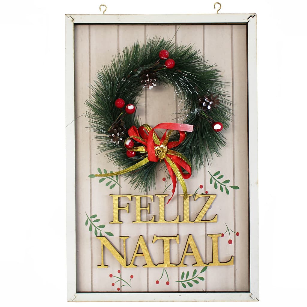 Enfeite Decorativo Quadro Natalino Feliz Natal Com Guirlanda