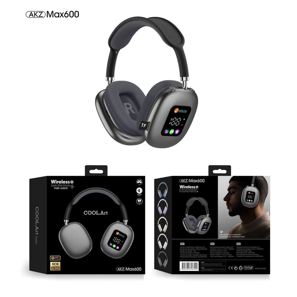Fone de Ouvido Sem Fio Bluetooth com Tela Digital RGB Leitor de Cartão Fone de Ouvido