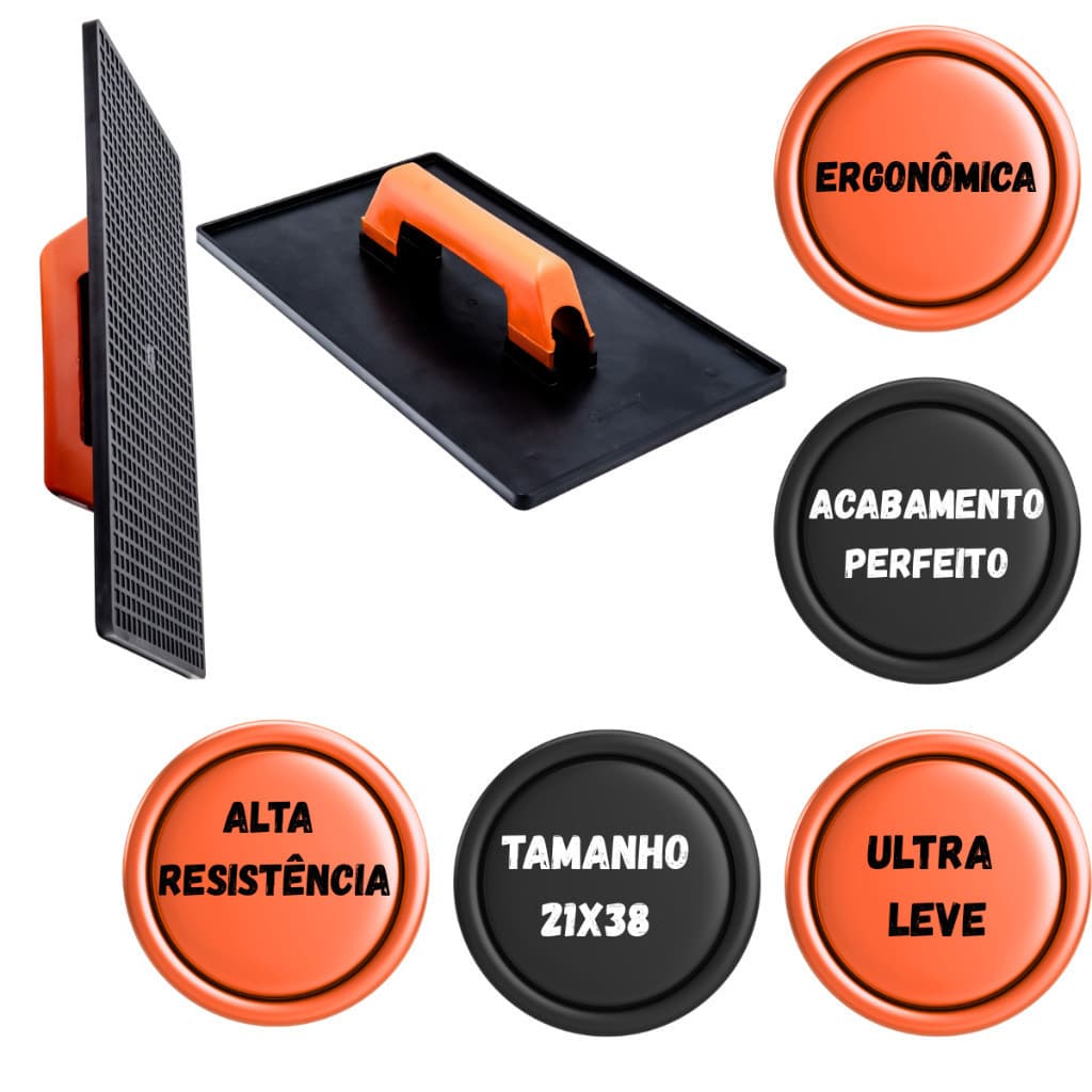 Desempenadeira Plástica Reboco Lisa 21x38 Cm Ergonômica, Alta Resistência Ultra Leve Profissional