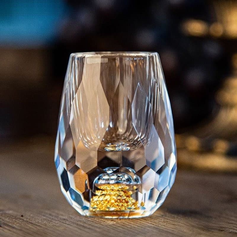 Vidro Cristal Vodka Saquê Sochu Barra Fundo Duplo Folha De Ouro Xícara De Chá De Alta Qualidade Espíritos Presentes HVKE