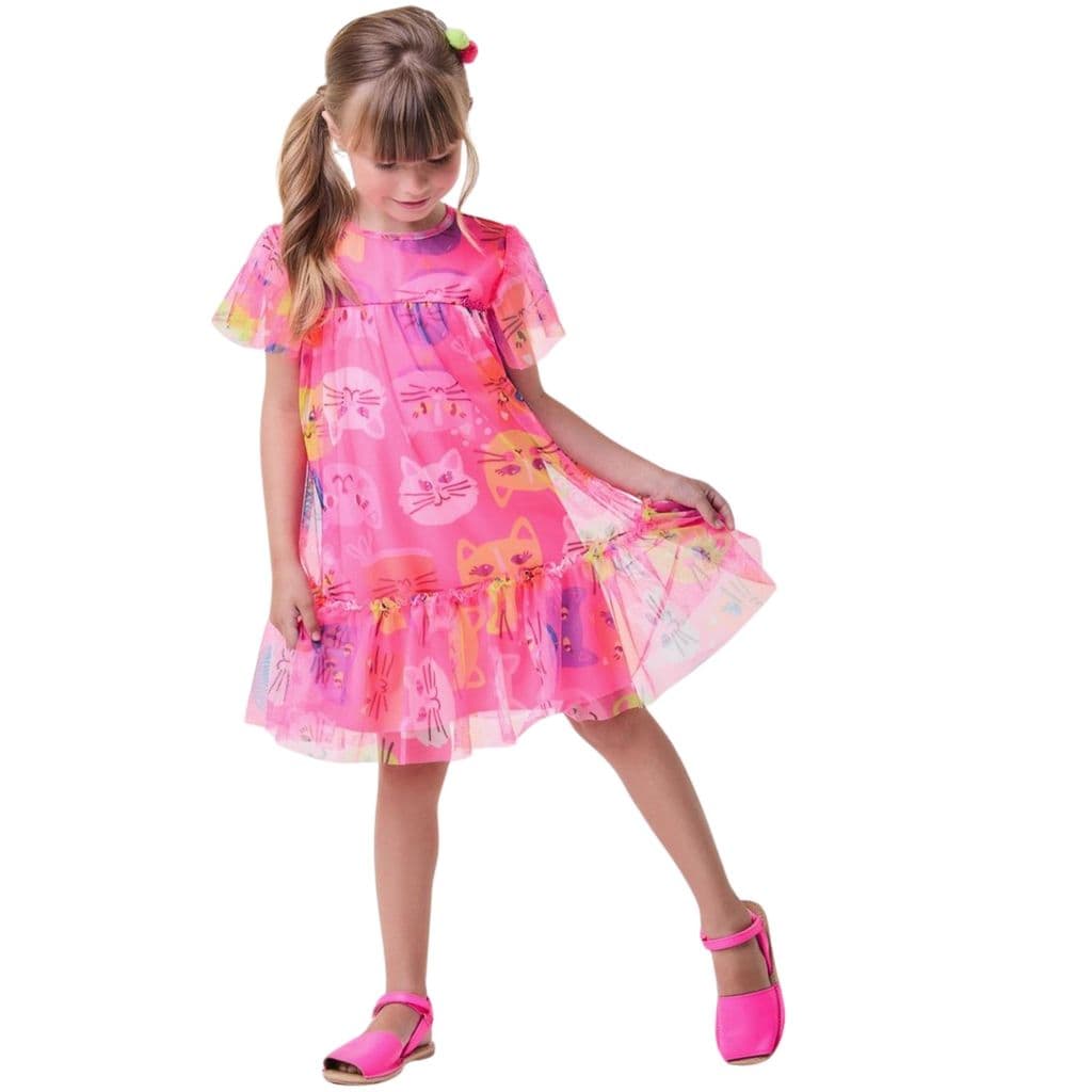 Vestido em Tule Gatinhas - Bimbi