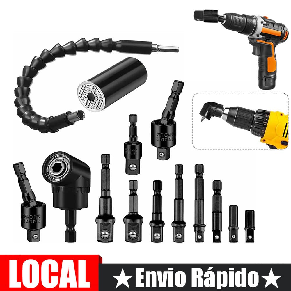 Conjunto de adaptadores para berbequim  Chaves de fenda hexagonais + eixo articulado