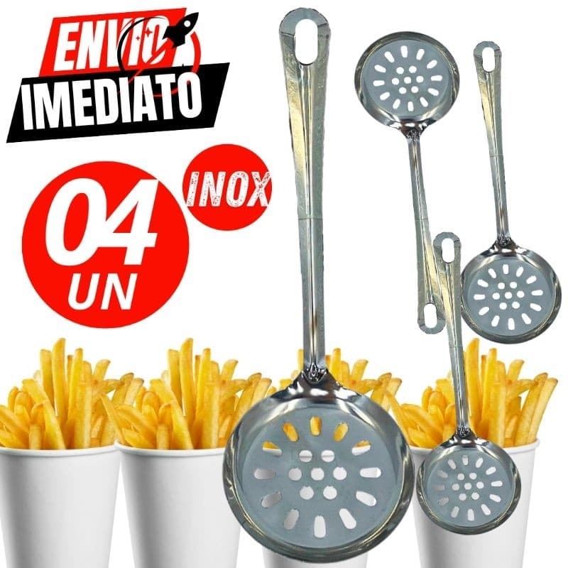 Kit Conjunto 4 Escumadeiras 100% Inox Casa Cozinha Buffet Restaurante Prime Top